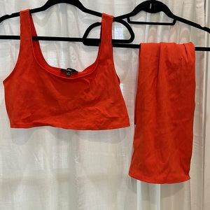 Women’s Orange Ribbed Body Con Two Piece Set Size XL